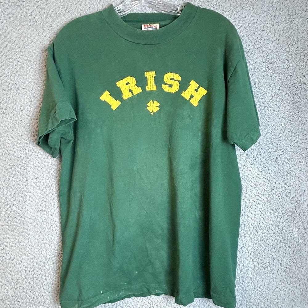 VINTAGE Irish Men Clover T Shirt Men's Medium Green Single Stitch Faded Green